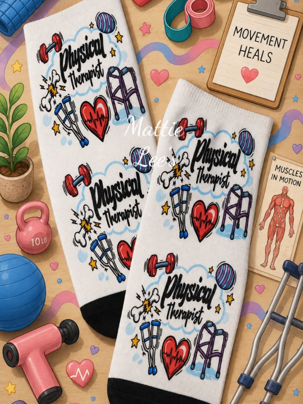 Adult Dress Ankle Socks. Physical Therapist. PT. Medical (Blue Accents)